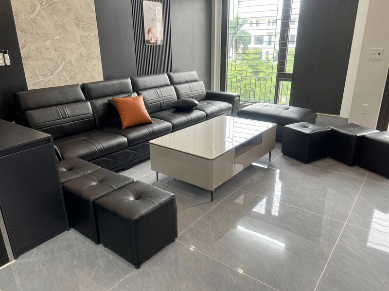 Sofa góc L da đen tại nhà khách hàng – Nội Thất Gia Khánh
