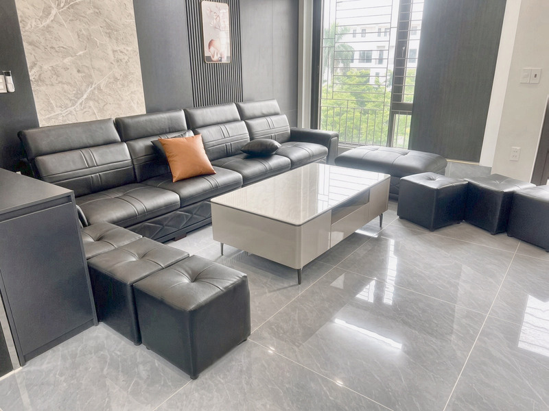 Sofa góc L da đen tại nhà khách hàng – Nội Thất Gia Khánh