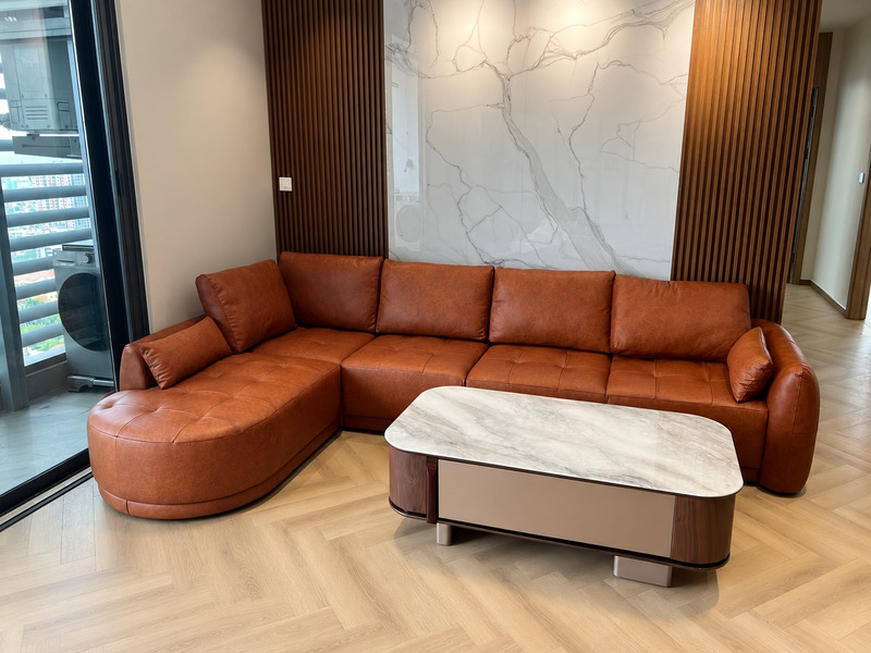 Sofa góc L da cam đất tại nhà khách hàng – Nội Thất Gia Khánh