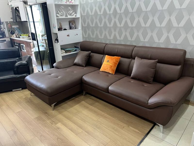 Sofa góc L da nâu tại nhà khách hàng – Nội Thất Gia Khánh