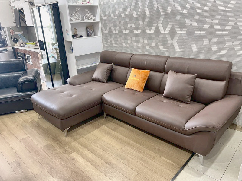 Sofa góc L da nâu tại nhà khách hàng – Nội Thất Gia Khánh