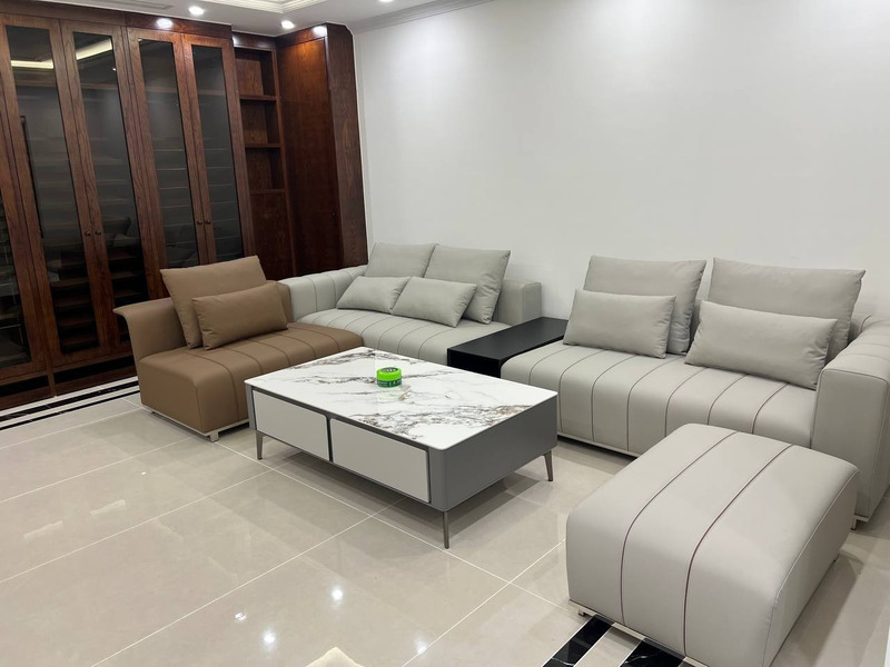 Sofa góc chữ U phối ghi xám và nâu tại nhà khách hàng – Nội Thất Gia Khánh