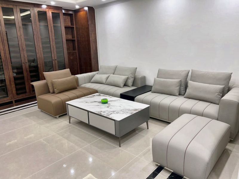 Sofa góc chữ U phối ghi xám và nâu tại nhà khách hàng – Nội Thất Gia Khánh
