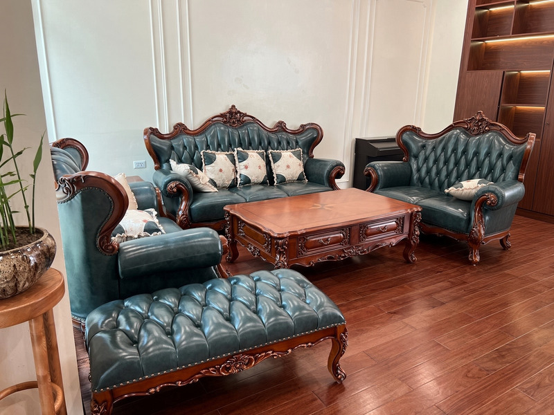 Sofa tân cổ điển 1-2-3 bọc da chần khuy tại nhà khách hàng – Nội Thất Gia Khánh