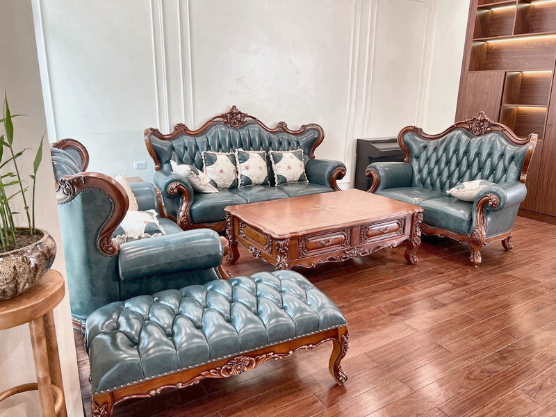 Sofa tân cổ điển 1-2-3 bọc da chần khuy tại nhà khách hàng – Nội Thất Gia Khánh