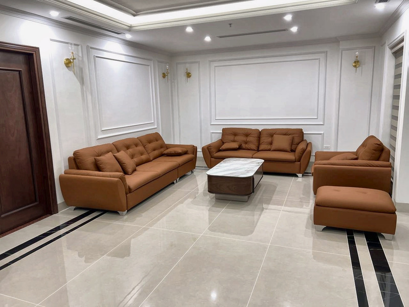 Bộ sofa góc 3-2-1 kèm đôn tại nhà khách hàng – Nội Thất Gia Khánh