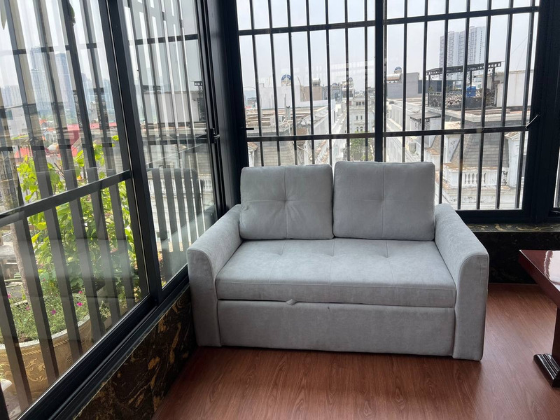 Sofa văng 2 chỗ vải nỉ xám, có hộc chứa đồ tại nhà khách hàng – Nội Thất Gia Khánh